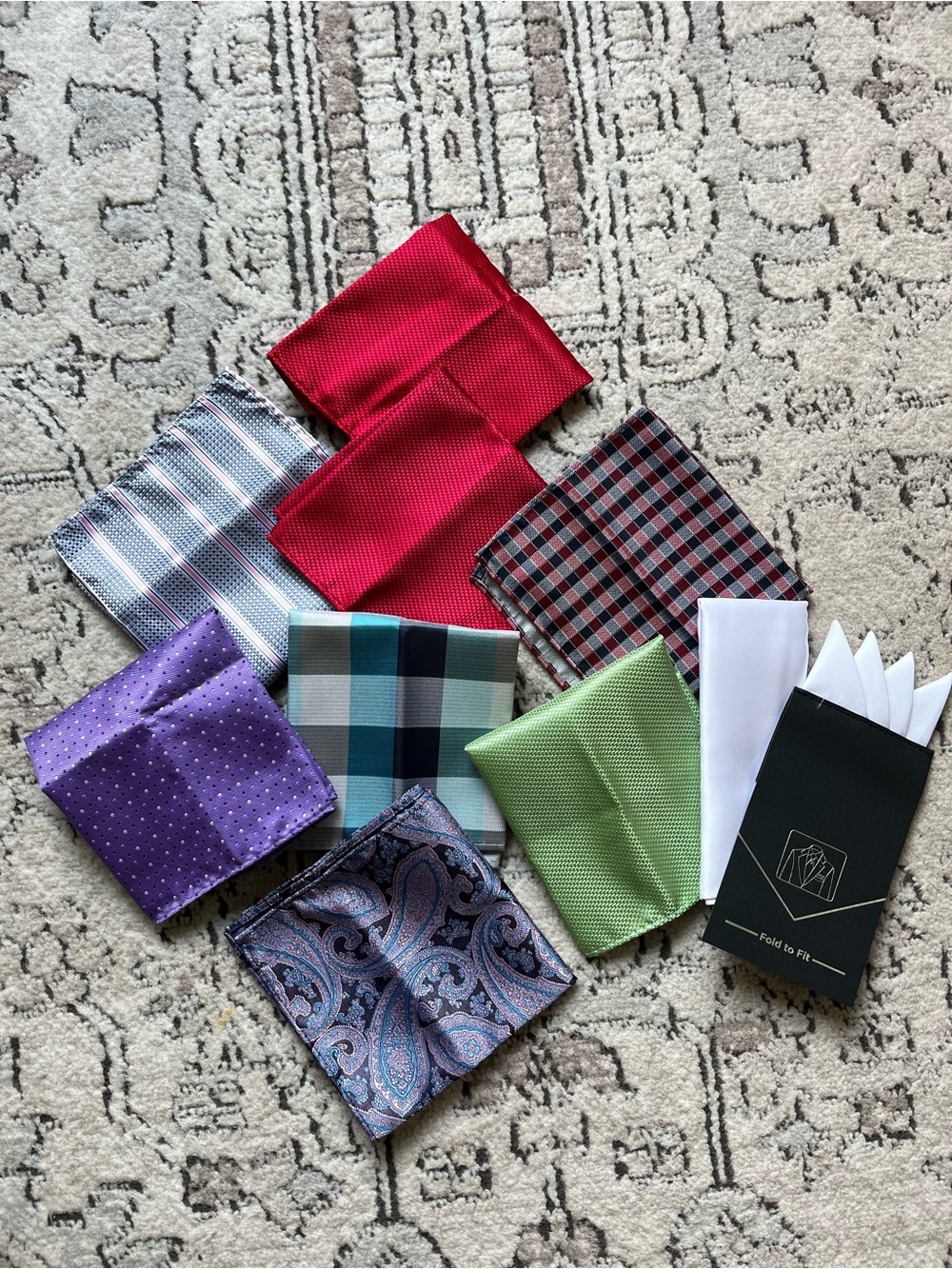Set of 10 Men’s Assorted Pocket Squares for Suits 100% Polyester